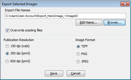 Export Selected Images dialog