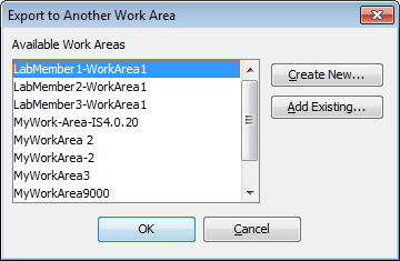 Export To Another Work Area dialog