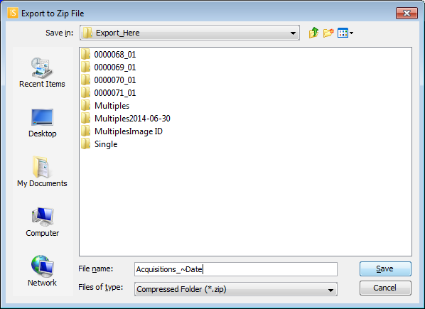 Export to Zip File dialog