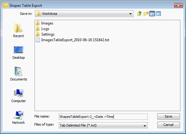 Image Studio Shapes Table Export Dialog