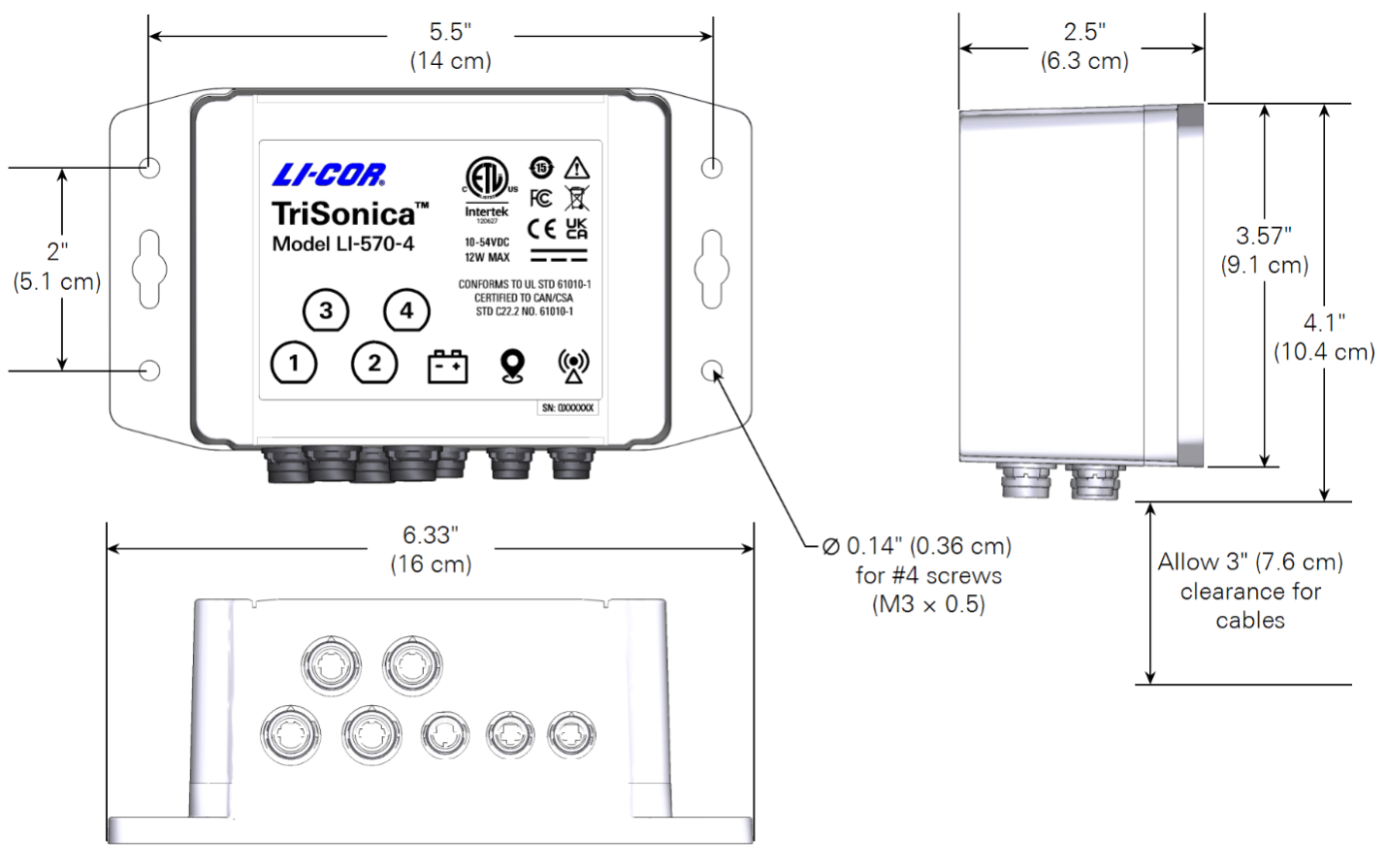 dimensions of TriSonica LI-570-4